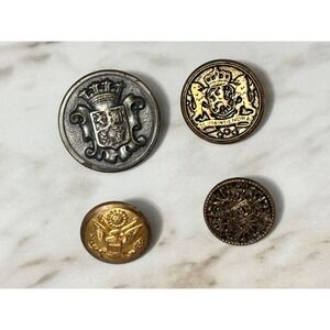 Vintage Military & Heraldic Blazer Buttons Lot of 4 - US Eagle & European Crests
